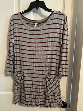 Emerald Gray and Burgundy Striped Tunic Top